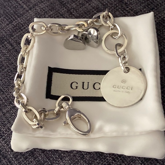 Authentic GUCCI Sterling Bracelet and Stainless Steel Heart Studs - Picture 3 of 15